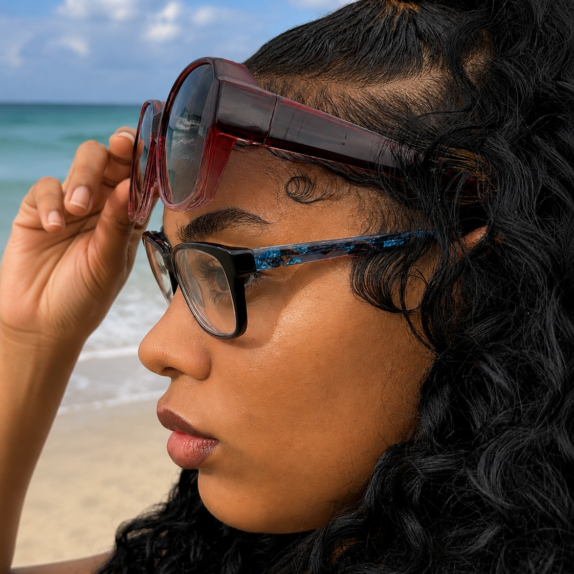 Vesper — Onyx & Crimson | Frame-Compatible Sunglasses